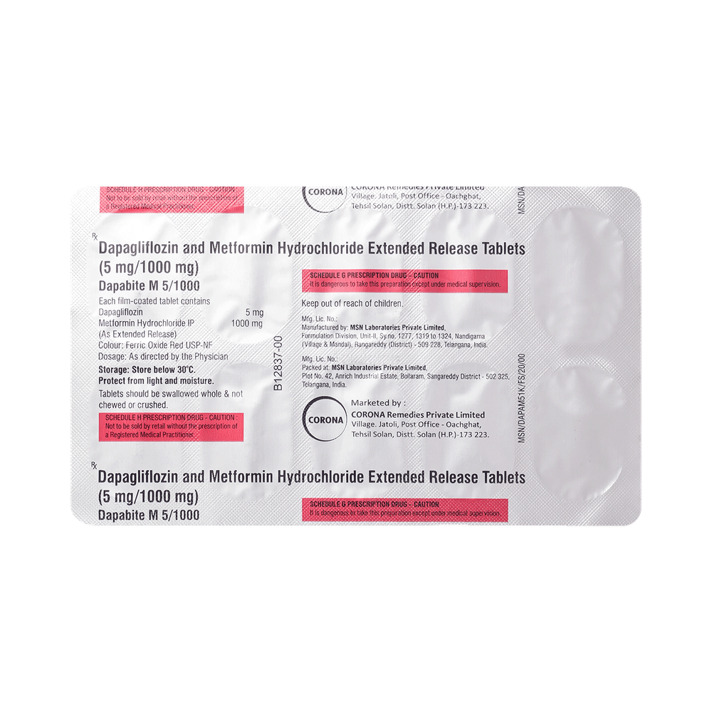 dapaBITE M 5mg/1000mg Tablet