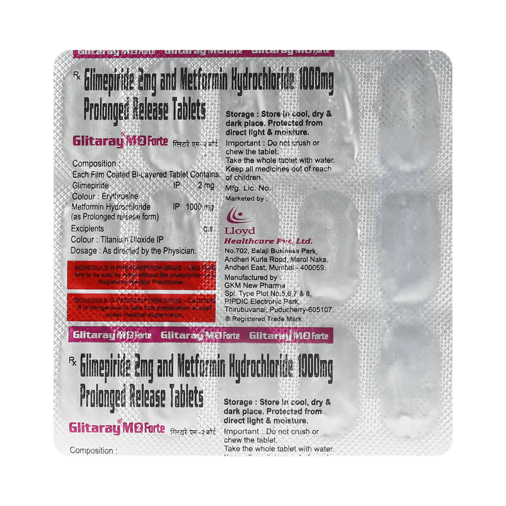 Glitaray M Forte 2mg/1000mg Tablet