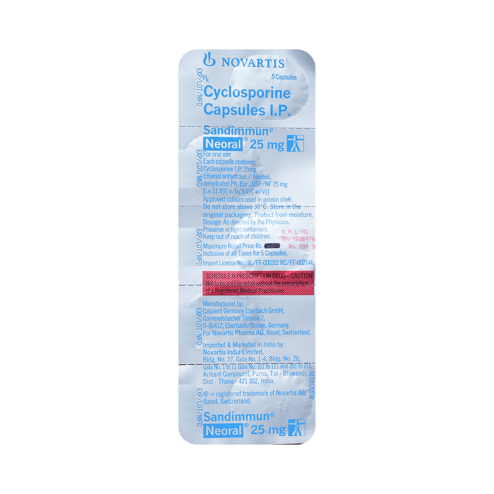 Sandimmun Neoral 25mg Soft Gelatin Capsule