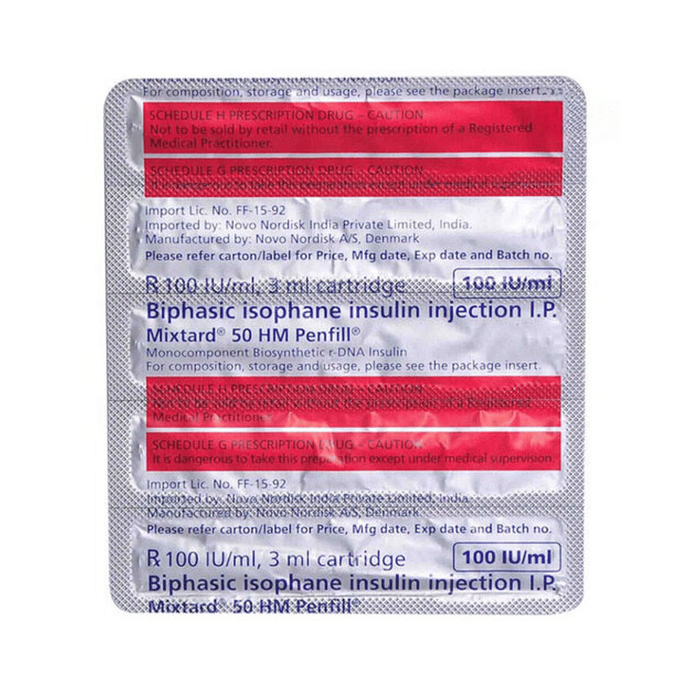 Mixtard 50 HM 100IU/ml Penfill (3ml Each)