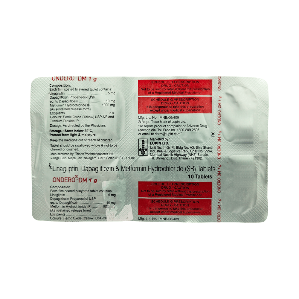 Ondero-DM 10mg/5mg/1000mg Tablet