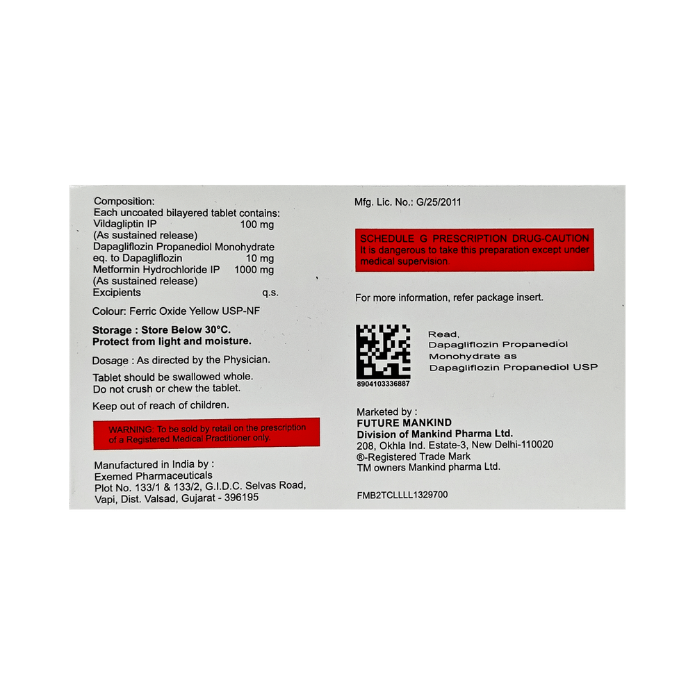 Gliptagreat DM 10mg/1000mg/100mg Tablet